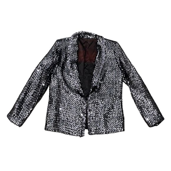Three Flaggs Woman's Black Sequin Blazer Size 10 - Picture 1 of 14